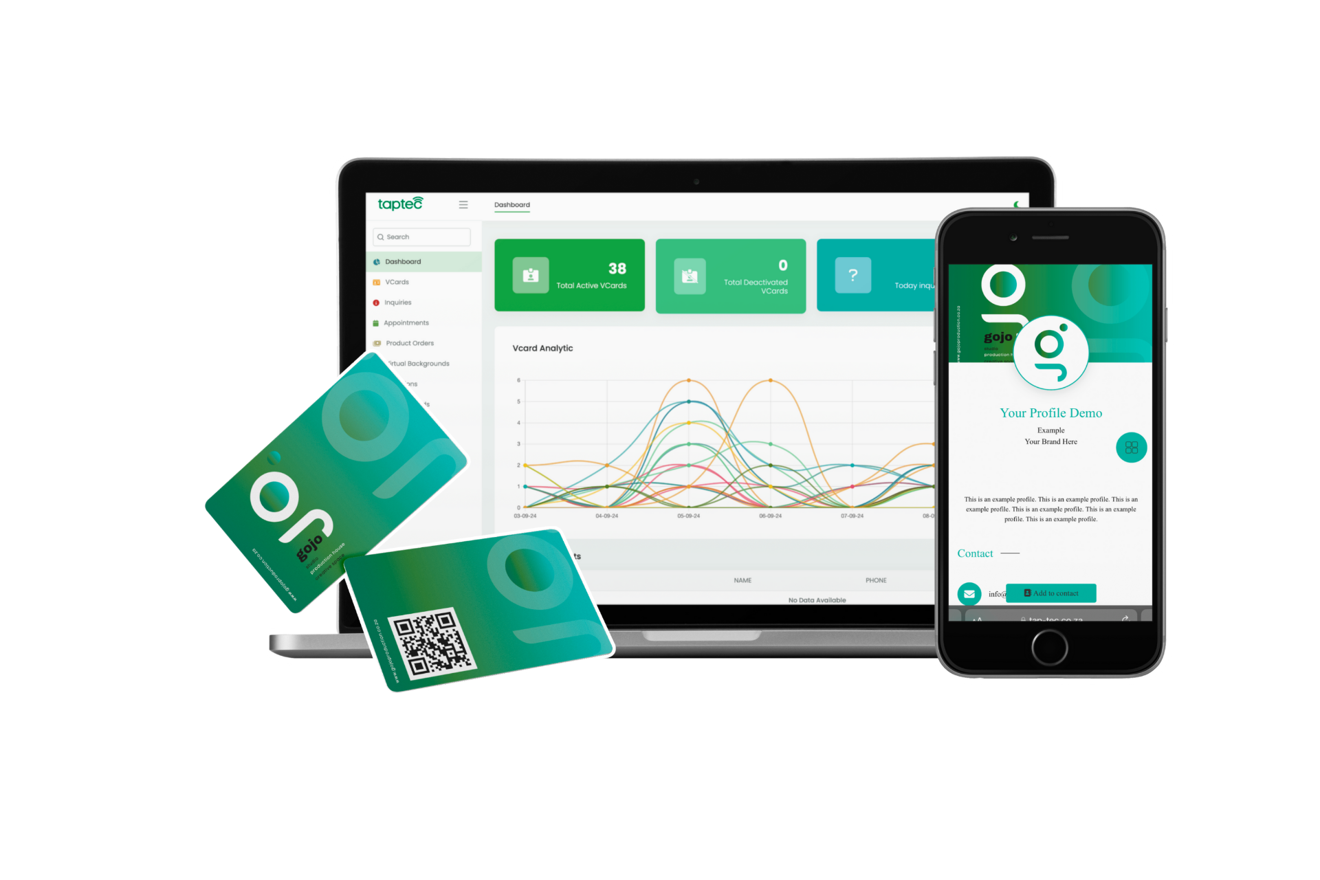 Taptec smart business cards with dashboard analytics and mobile digital profile